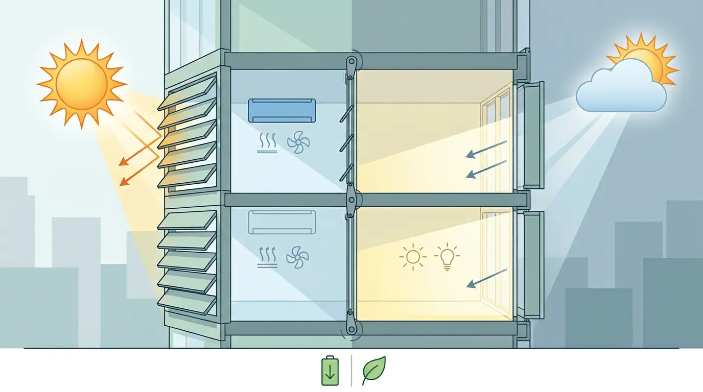 Smart facade technology improving building efficiency through intelligent shading, energy management, and sustainable building design